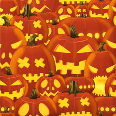 Vector seamless Halloween pattern with set of scary horror realistic pumpkins.