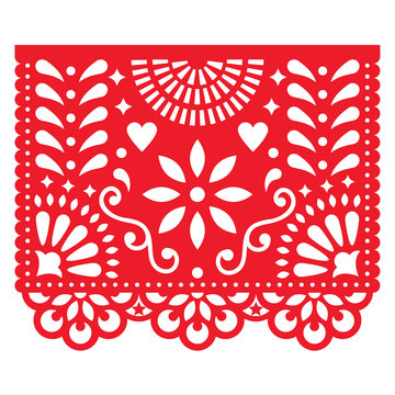 Mexican Paper Decorations - Papel Picado Vector Design, Traditional Fiesta Banner Inspired By Garlands In Mexico 