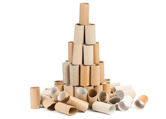 Empty toilet paper on white background