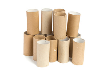 Empty toilet paper on white background