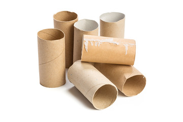 Empty toilet paper on white background