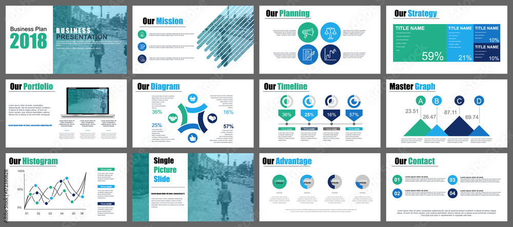 Poster green and blue business presentation slides templates from infographic elements. can be used for pre