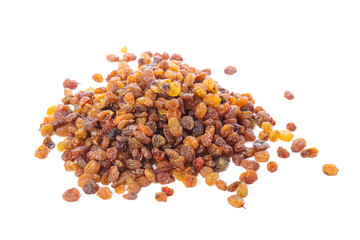 Dried raisins on a white background