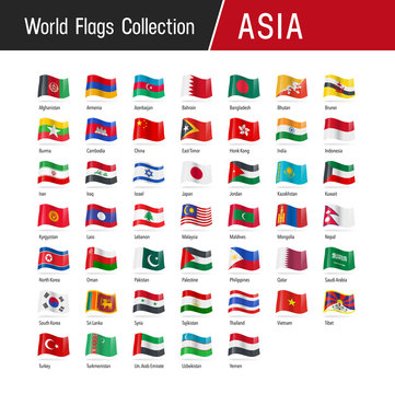 Flags of Asia, waving in the wind - World flags collection