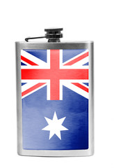 Alcohol flask with flag on the white