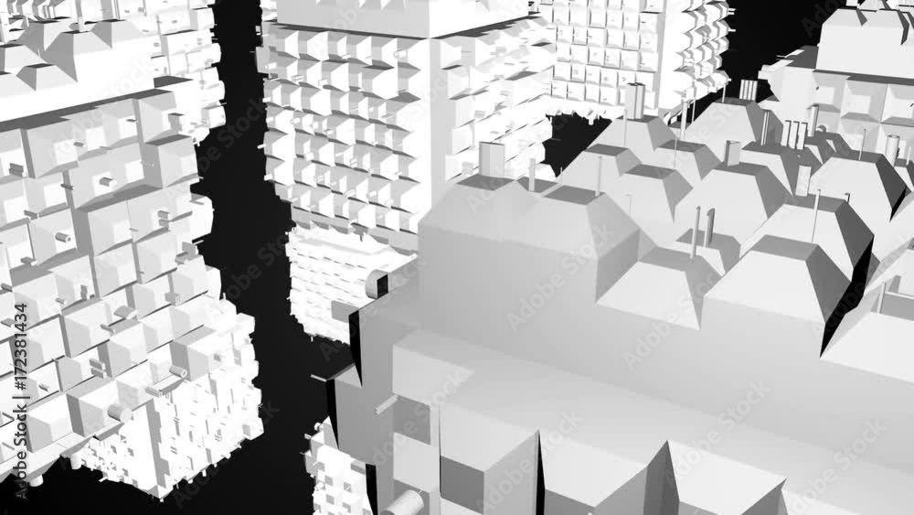 Poster Abstract greeble cubes surface on black background. 3d rendering. Seamless loop