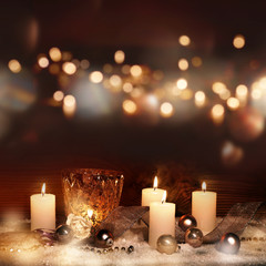 Christmas decoration with candles and bokeh
