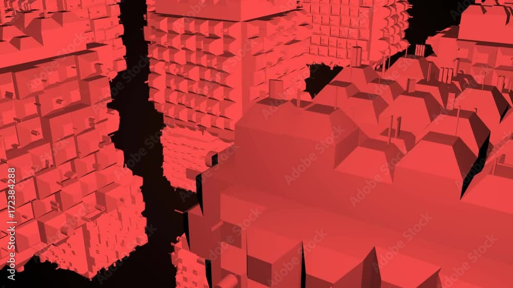 Poster Abstract greeble cubes surface on black background. 3d rendering. Seamless loop