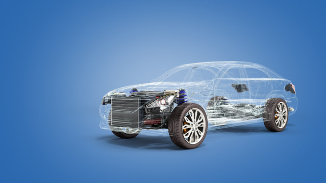 car diagnostic concept studio view 3d render image in blue