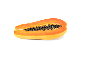 Papaya is ripe half cut sliced isolated on white background.