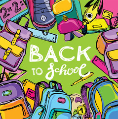 Freehand drawing school items. Back to School.  Back to school big doodles set. Hand drawn with ink. Vector illustration