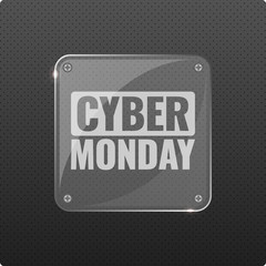 Cyber Monday sale hi-tech background, online shopping and marketing concept, technology vector illustration with glass transparent plate. Retailing and discount theme. Flyer, poster template