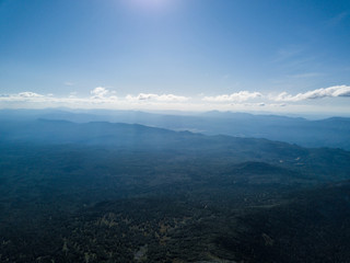 Fototapeta na wymiar Mountain landscape in the vicinity of Mount Iremel. Aerial view