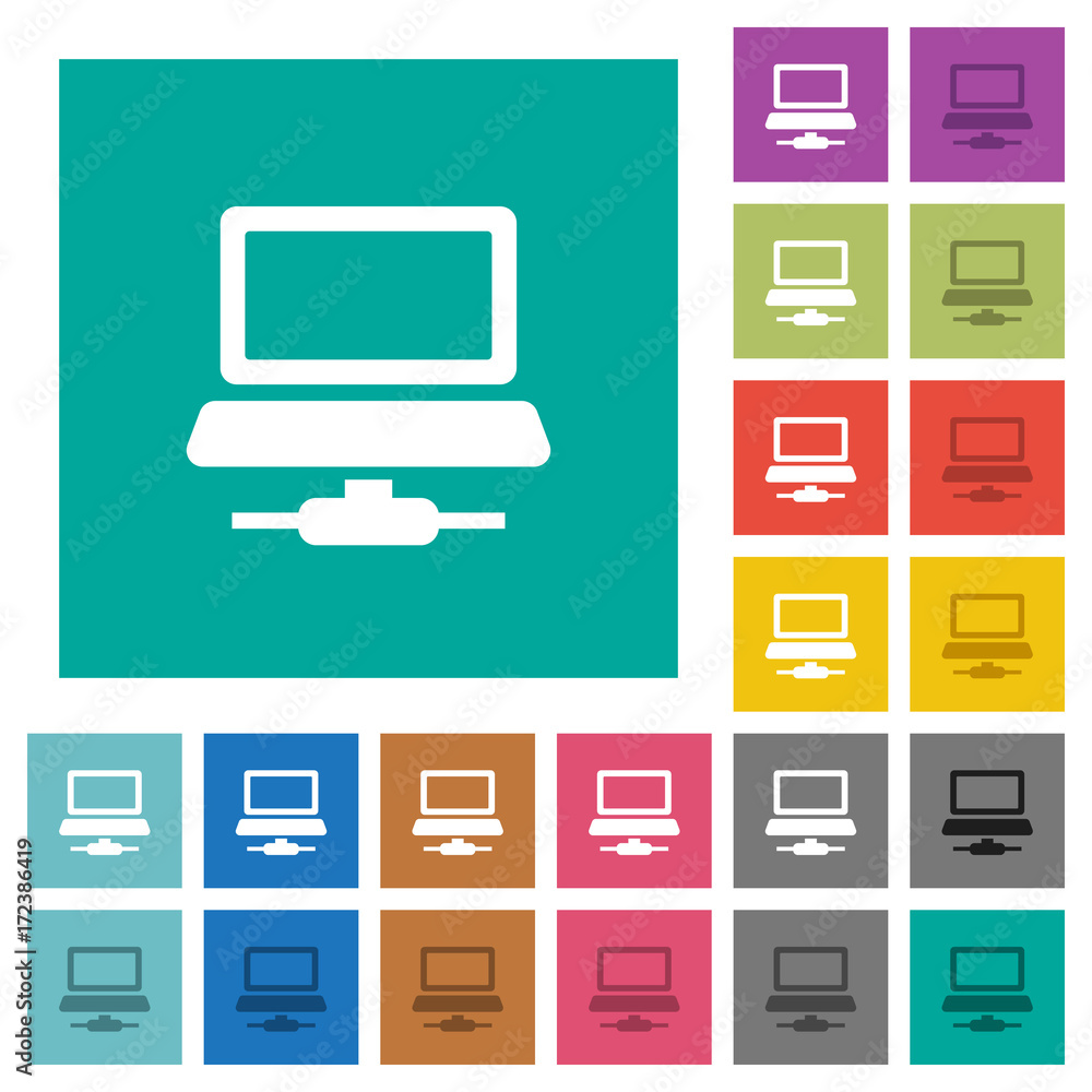 Poster network computer square flat multi colored icons