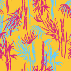 Bamboo seamless tropical leaves pattern on exotic trendy background. Tropical asian plant wallpaper, chinese or japanese nature textile print.
