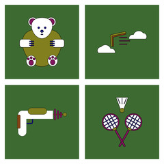 Set of kids toys in flet icons on color backgrounds © gorovits
