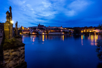 Old Town ancient architecture and river pier in Prague, Czech Republic