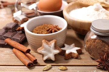 Fototapeta na wymiar gingerbread cookie with ingredients