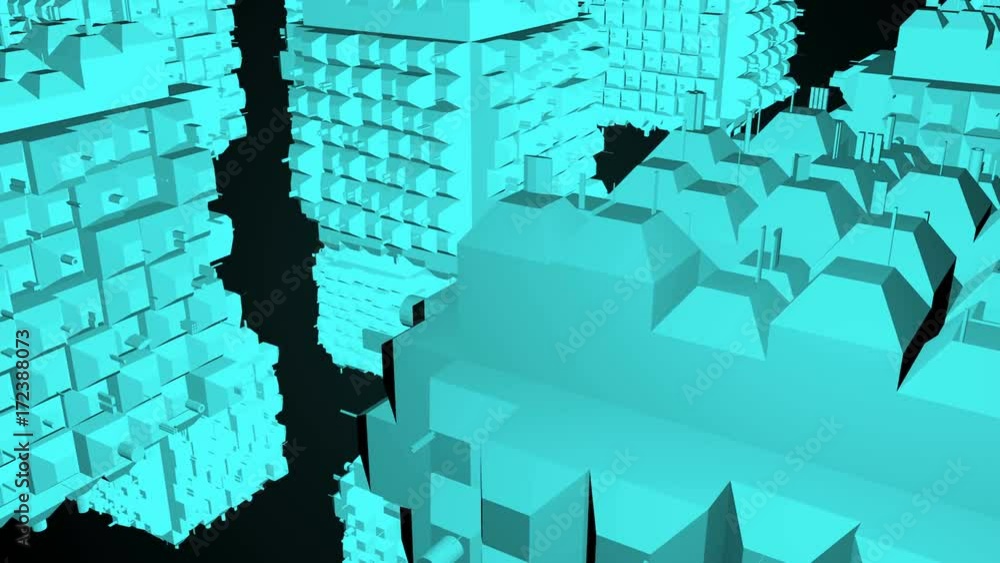 Poster Abstract greeble cubes surface on black background. 3d rendering. Seamless loop
