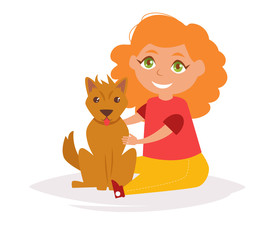 Girl with a dog. Vector. Cartoon