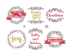Set of winter christmas wreaths, vector design elements