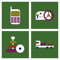 Set of kids toys in flet icons on color backgrounds © gorovits