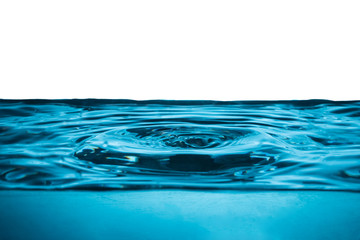 Water drop on water surface, Blue wave and bubbles background.