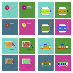 Set of kids toys in flet icons on color backgrounds © gorovits