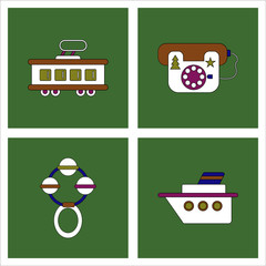 Set of kids toys in flet icons on color backgrounds © gorovits