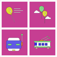 Set of kids toys in flet icons on color backgrounds © gorovits