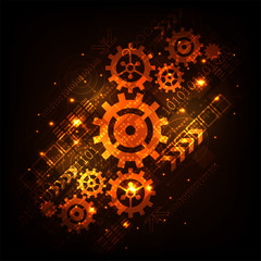 Gear in technology concept on a dark orange background.