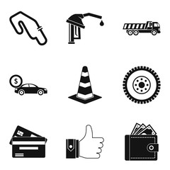 Buying car icons set, simple style
