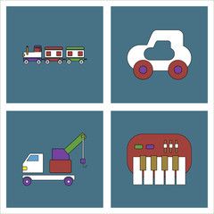 Set of kids toys in flet icons on color backgrounds © gorovits