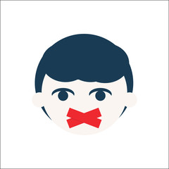 A Kid with duct tape on his face. Speak out about bullying or children rights concept poster. Illustration about childhood trauma, child traumatic or domestic violence experience.