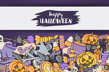 Halloween background. Holiday design elements. Template for flyer brochure banner advertisement. Vector illustration. 