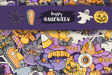 Halloween background. Holiday design elements. Template for flyer brochure banner advertisement. Vector illustration. 