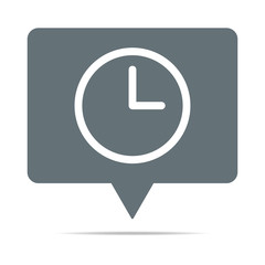 Graue Sprechblase mit Uhr