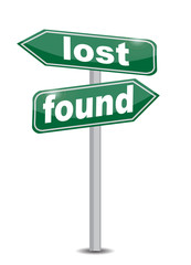 lost and found road sign illustration design over white