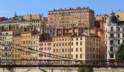 Fototapeta na wymiar Passerelle Saint-Vincent and Croix Rousse on a summers day in Lyon, France