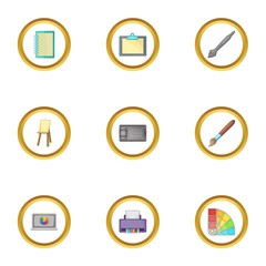 Computer drawing tool icons set, cartoon style