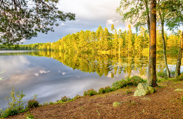 Beautiful Swedish lake landscape in September