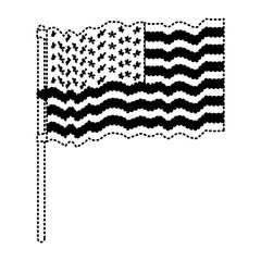 flag united states of america waving in flagpole and black silhouette dotted vector illustration