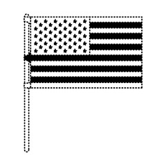 flag united states of america in flagpole and black silhouette dotted vector illustration