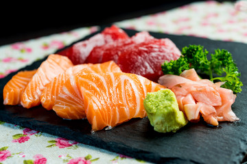 Japanese food fresh raw fish mixed sashimi