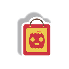 Vector illustration paper sticker Halloween icon pumpkin on bag