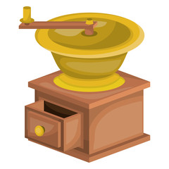 coffee grinding with crank side view in realistic colorful silhouette on white background vector illustration