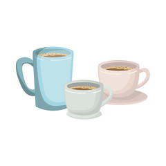 coffee cup set in realistic colorful silhouette on white background vector illustration