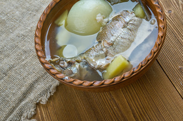 Fish soup with whitefish. close up