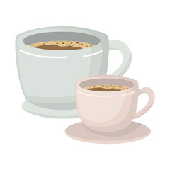 set big and small cup of coffee with handle in realistic colorful silhouette on white background vector illustration