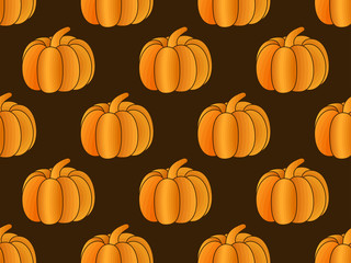 Pumpkin seamless pattern on black background. Halloween background. Vector illustration